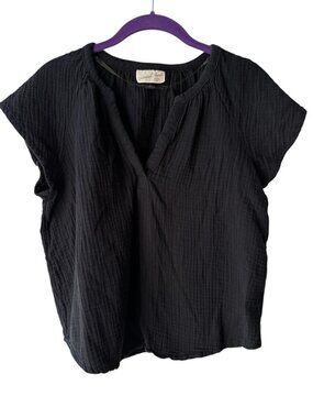 Small Universal Thread Black Flutter Sleeve Blouse Shirt Top Relaxed Fit Boho